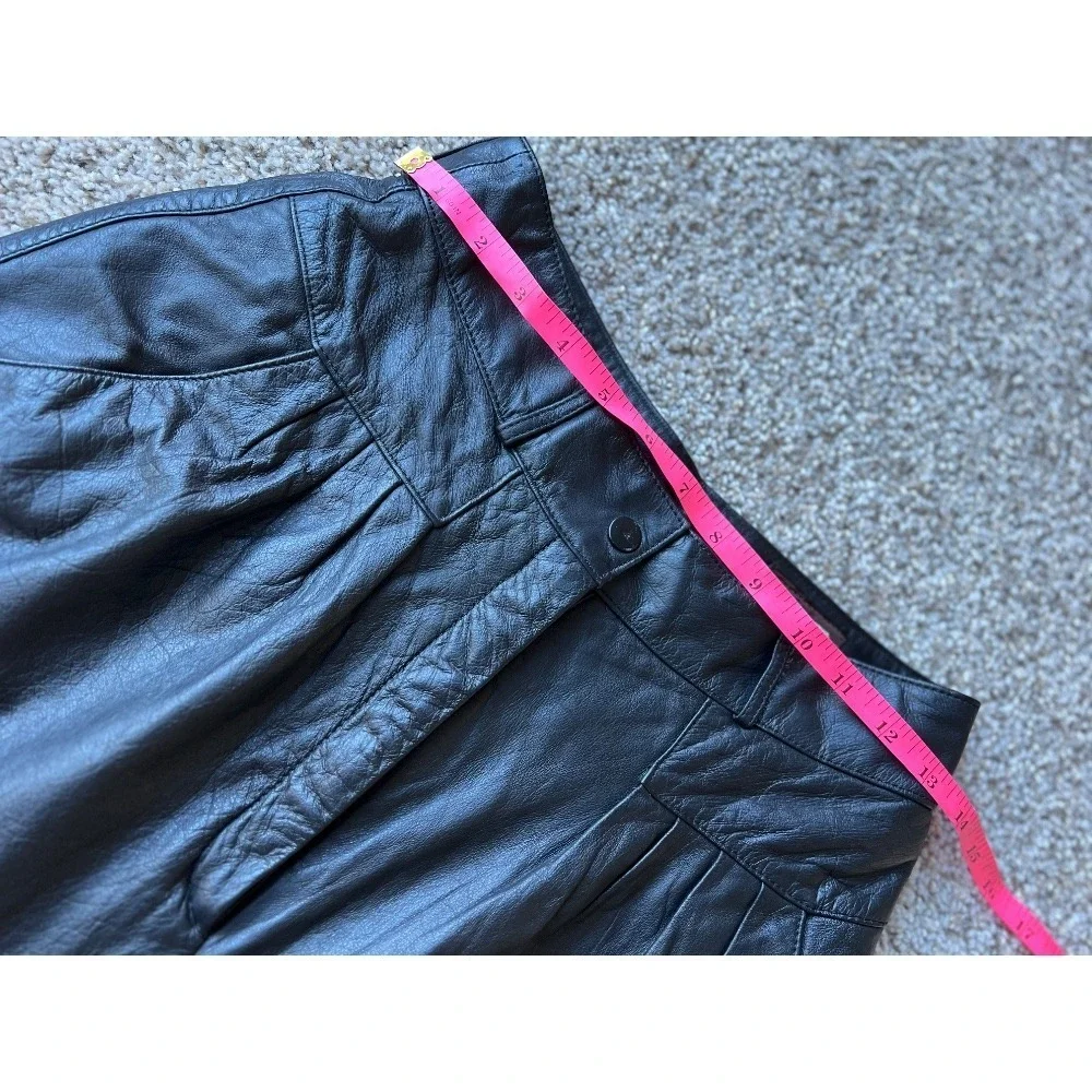 Vintage 80s Leather Pants High Waist Pleated Black‎ Size 6 Toffs